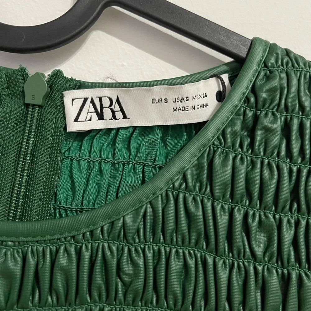 NWT! ZARA Green Smocked Peplum Short Sleeve Top!